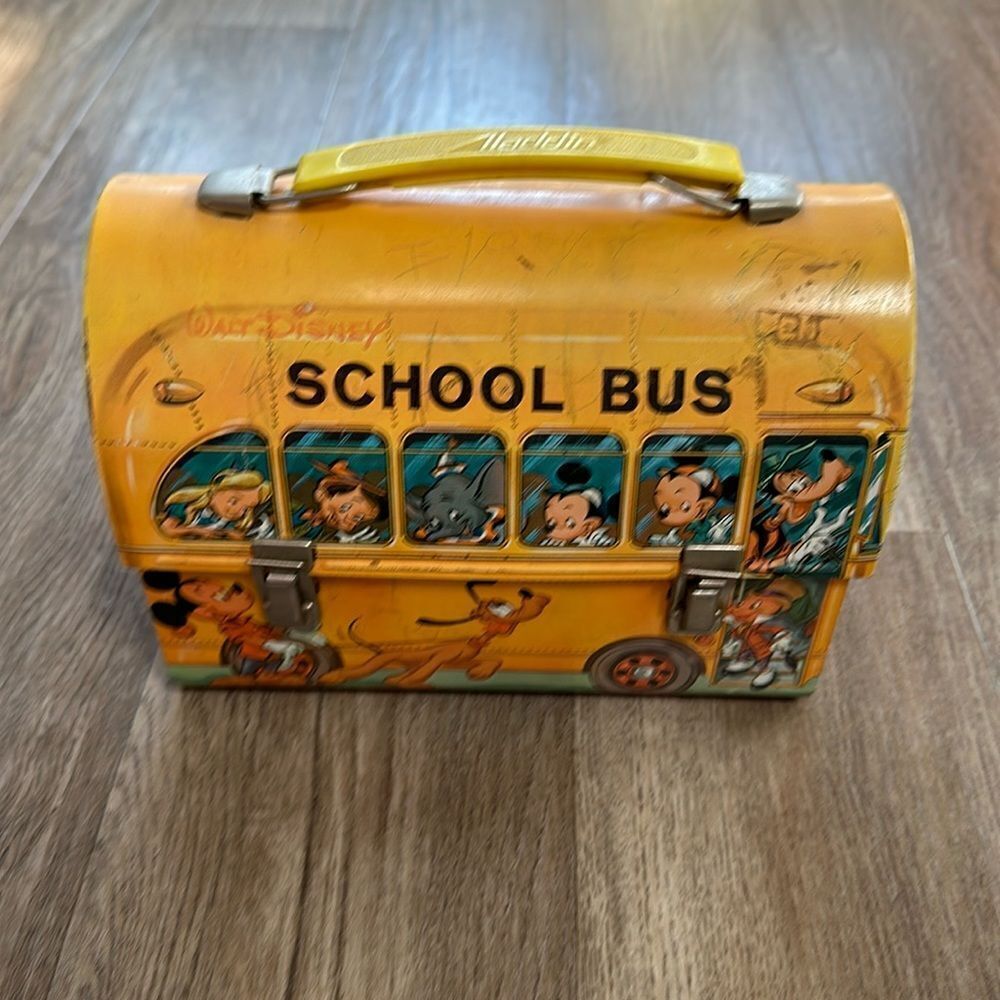 Vintage Walt Disney School Bus Dome Top Tin Lunch Box | 1960s Jiminy Cricket
